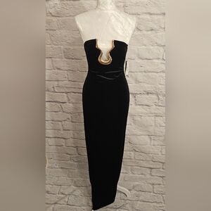 Velvet Strapless Plunge Dress